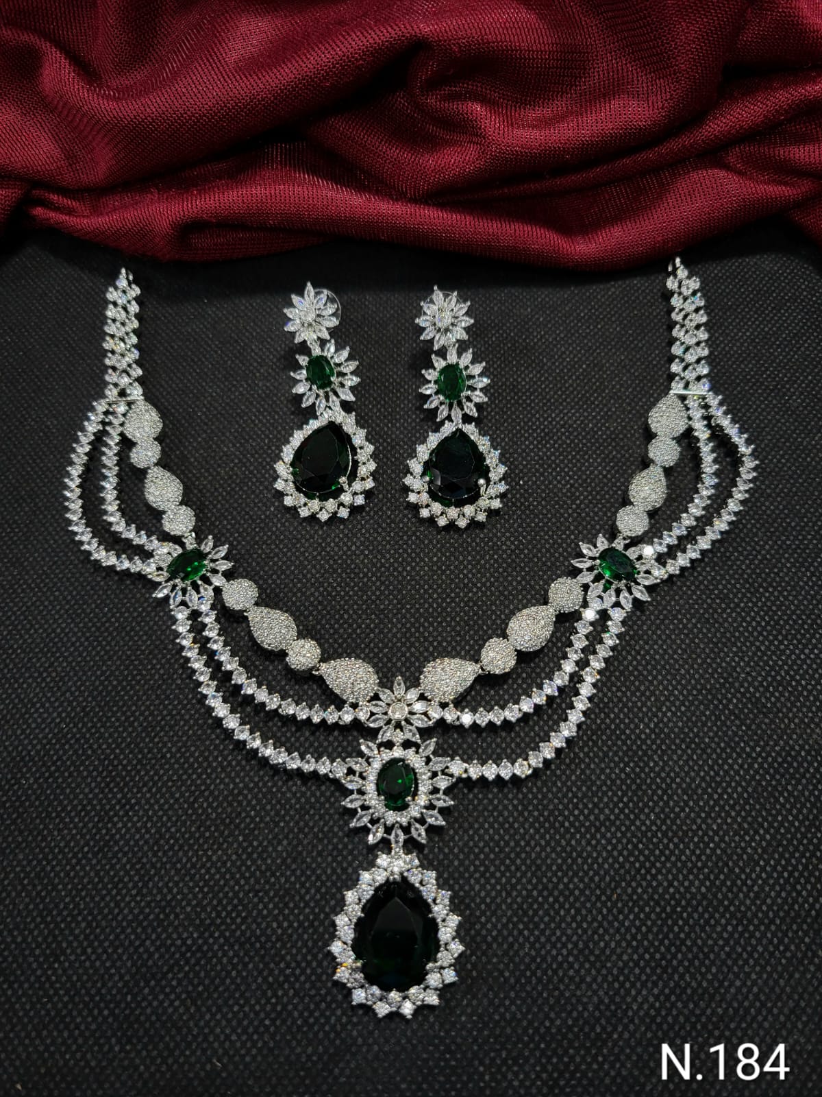 Fashionable American Diamond Silver Toned Studded Jewellery Set With earring Necklace Set