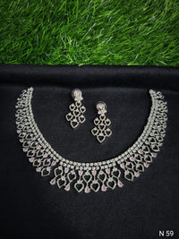 Royal Blue Heart-Filigree AD Choker Set with Chandelier Earrings
