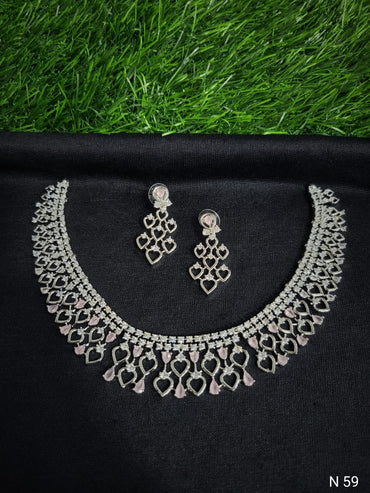 Royal Blue Heart-Filigree AD Choker Set with Chandelier Earrings