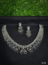 Royal Blue Heart-Filigree AD Choker Set with Chandelier Earrings