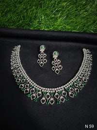 Royal Blue Heart-Filigree AD Choker Set with Chandelier Earrings
