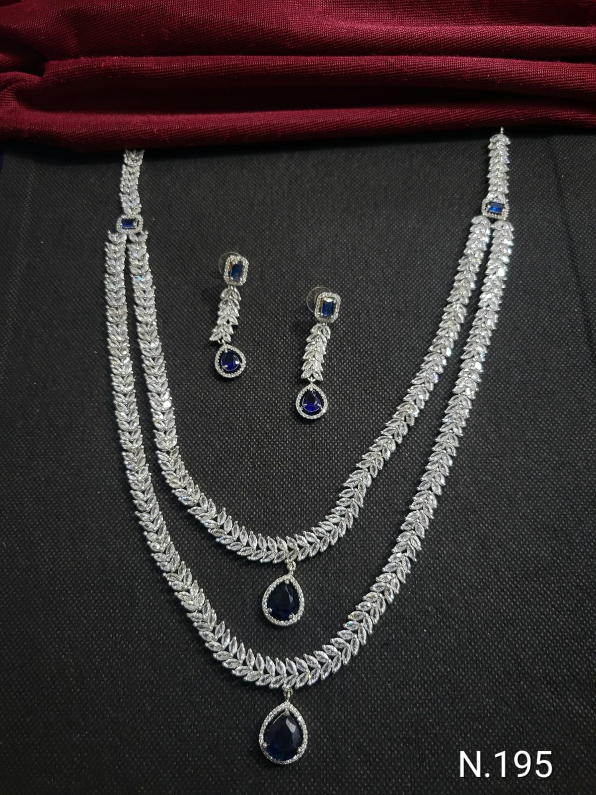 Silver Plated With American Diamond double layer Design Studded Necklace Set with Earrings Jewellery Set For Women And Girls