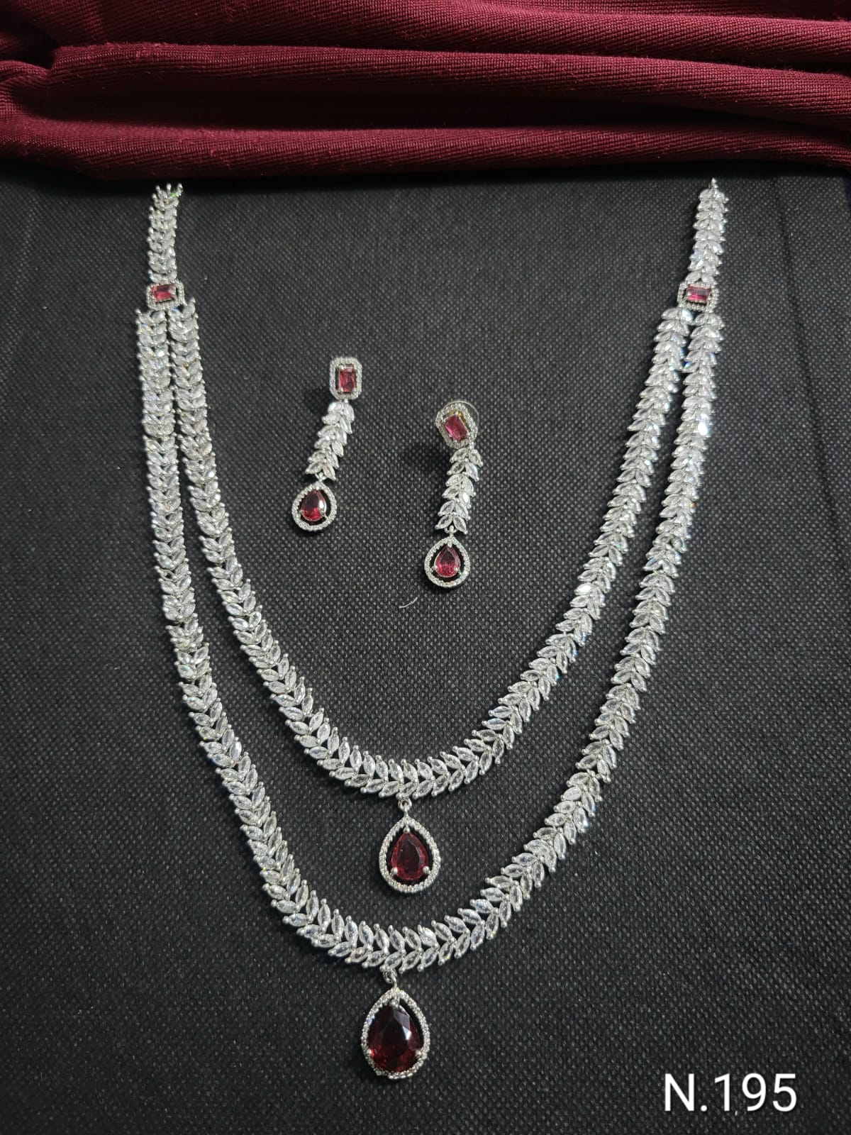 Silver Plated With American Diamond Double Layer Design Studded Necklace Set With Earrings Jewellery Set For Women And Girls