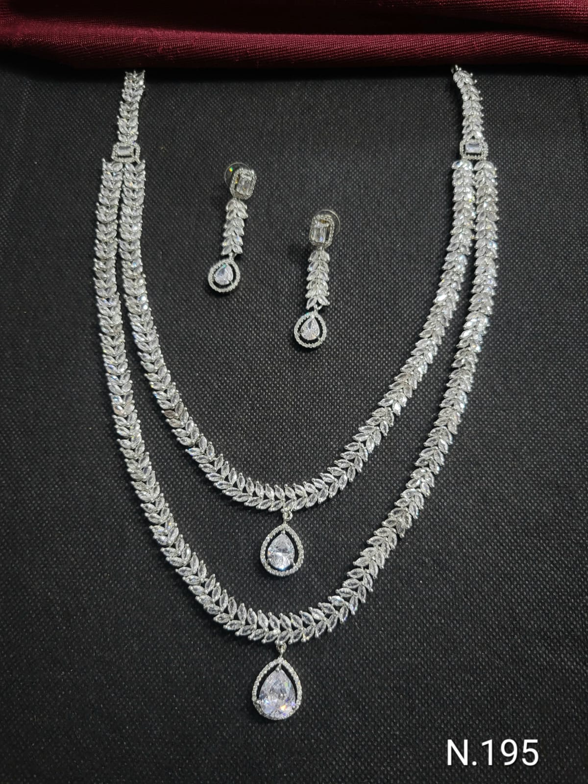 Silver Plated With American Diamond Double Layer Design Studded Necklace Set With Earrings Jewellery Set For Women And Girls