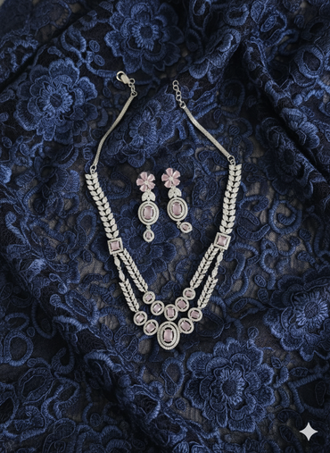 Rose Pink Petal Motif Wedding Statement Jewelry Set