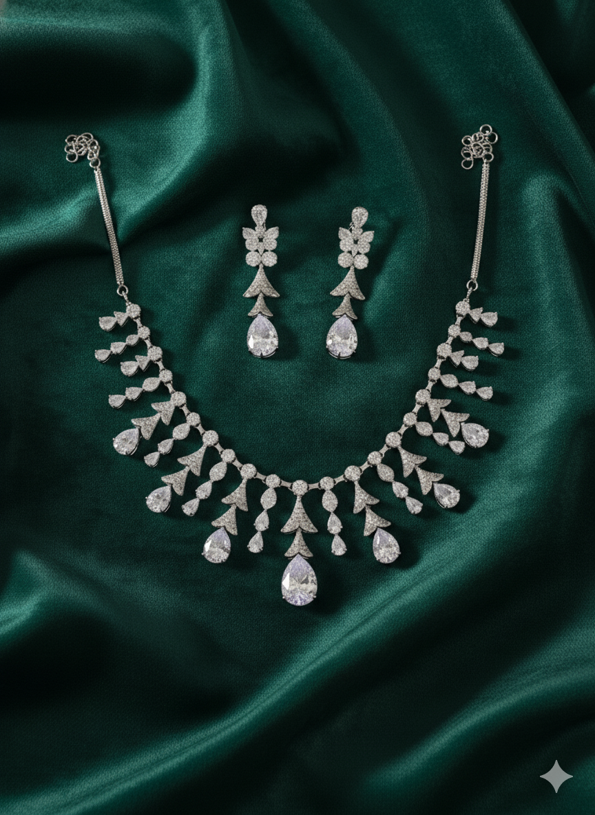 Articulated Pear Drop Diamond Simulant Necklace Set