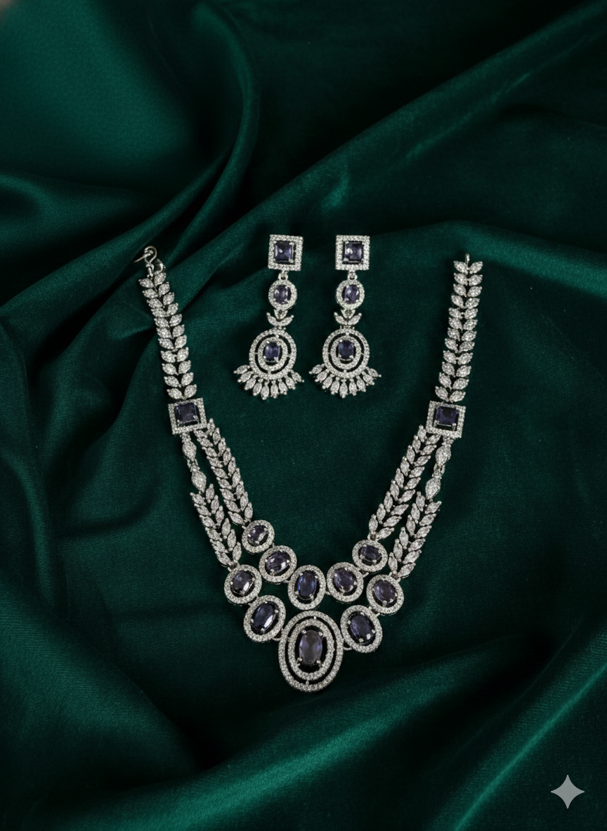 Victorian Style Deep Violet Statement Necklace Set