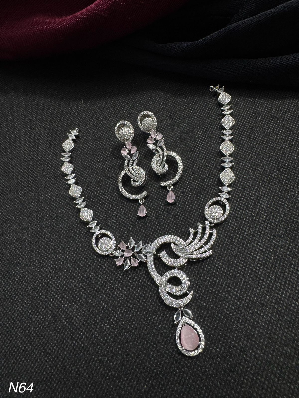 Pastel Pink "Swan-Curve" AD Jewelry Set