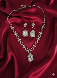 Elegant White AD Stone Emerald Cut Necklace Set