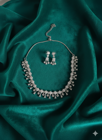 American Diamond Garland Fringe Silver Necklace Set