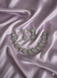 Intricate American Diamond Flower Motif Necklace Set