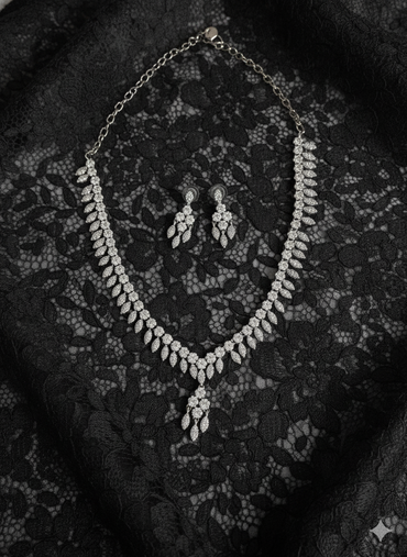 Refined White Stone Fringe Design Necklace Set