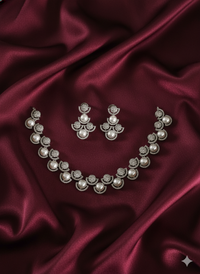 Sparkling AD Halo and Pearl Collar Necklace Set