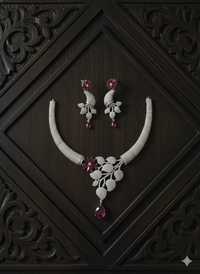 Elegant Micro-Pave Red Drop and Floral Jewellery Set