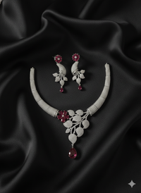 Elegant Micro-Pave Red Drop and Floral Jewellery Set