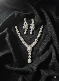 Bridal Emerald Cut Drop American Diamond Necklace Set
