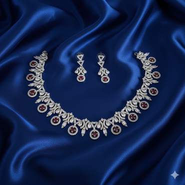 Opulent American Diamond and Deep Pink Stone Set