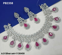 Rani Pink Teardrop American Diamond Choker Set