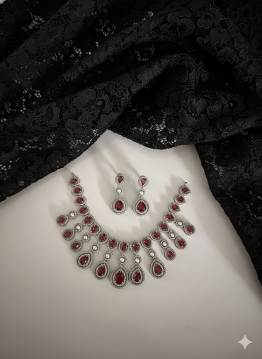 Opulent Rani Pink Tear Drop and Pearl Collar Set