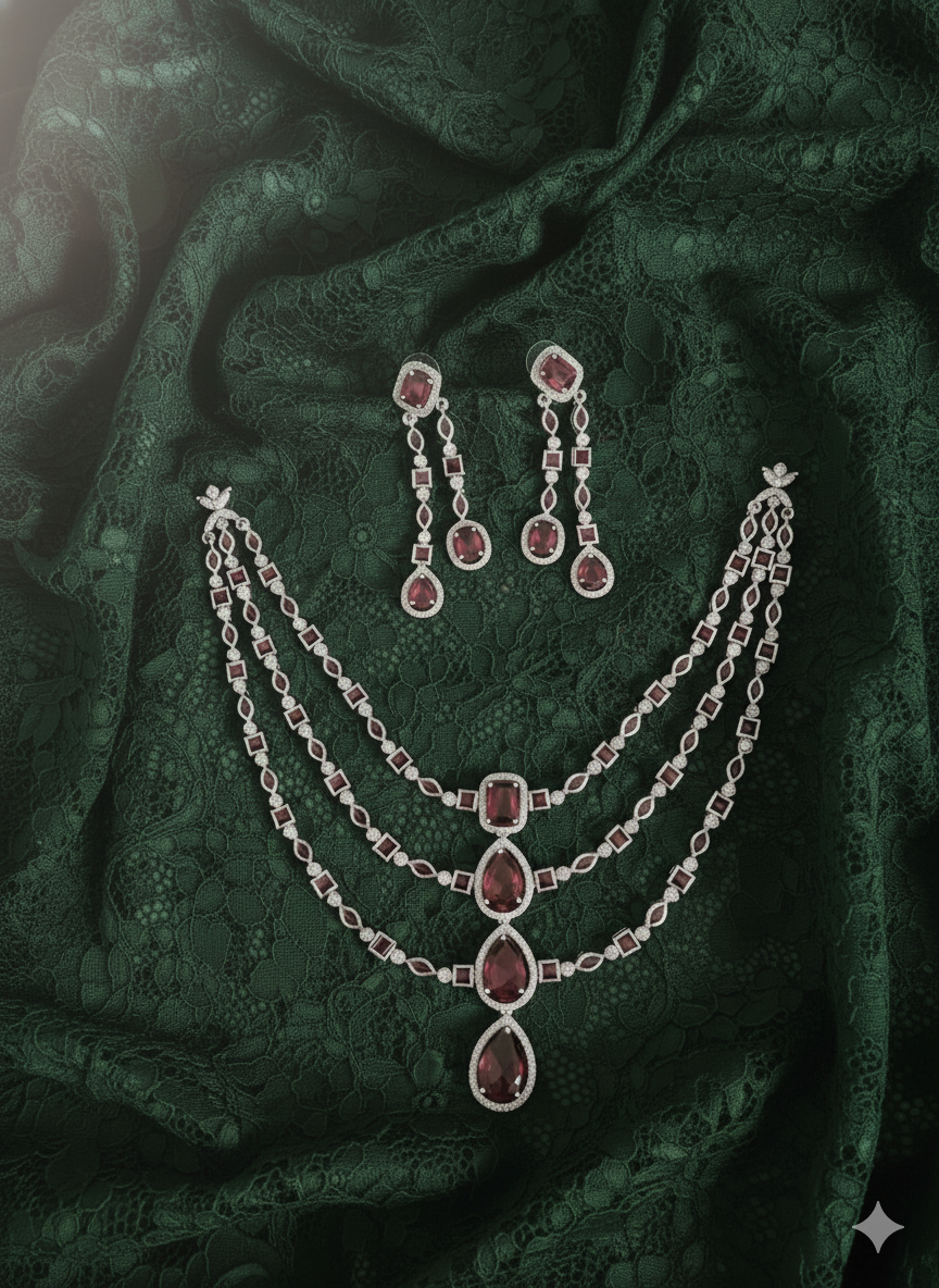 American Diamond Jewellery Set With Necklace & Matching Earrings For Woman