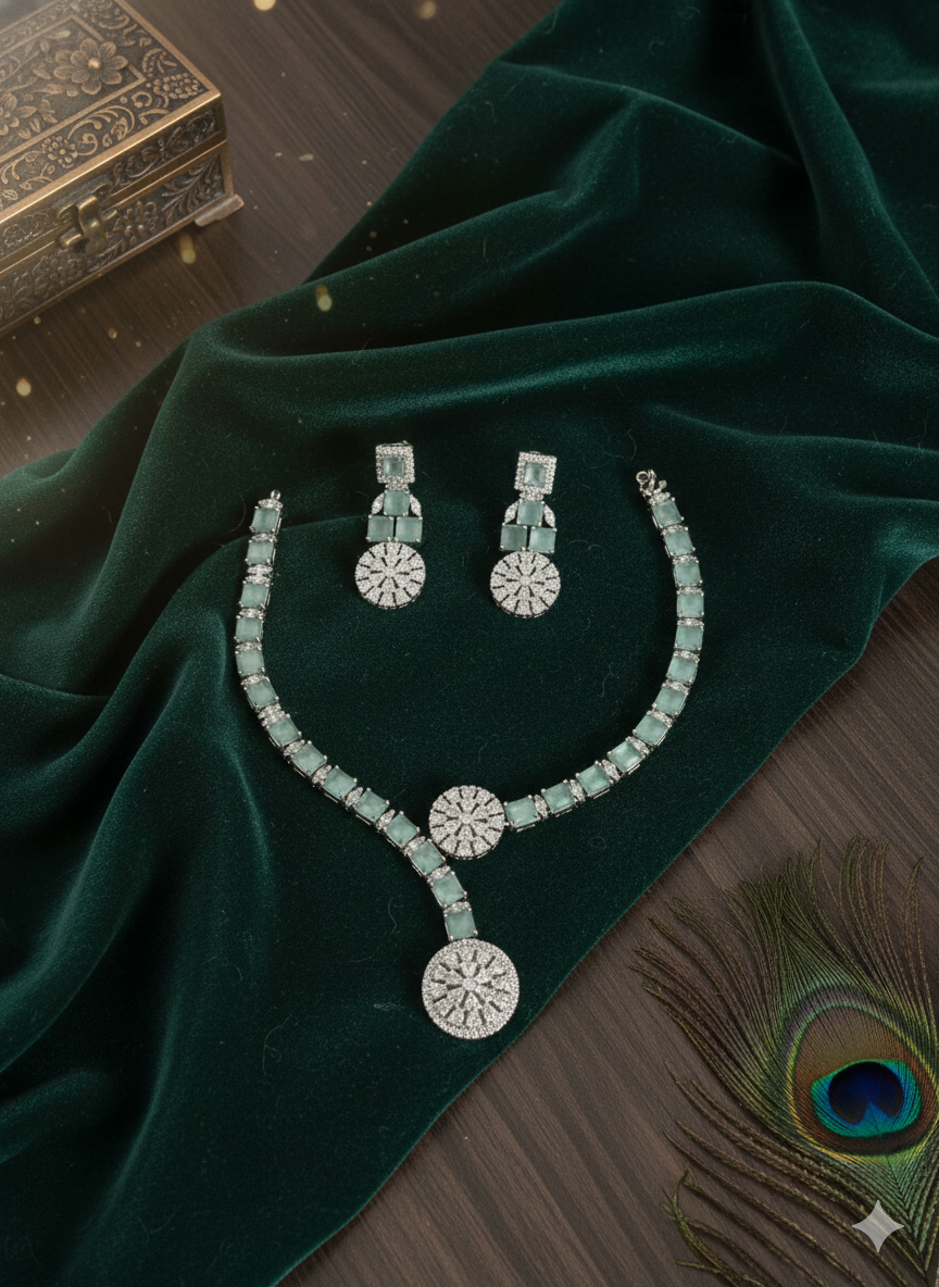 Ad Art Deco Jewellery Set with Necklace & Earrings For Woman