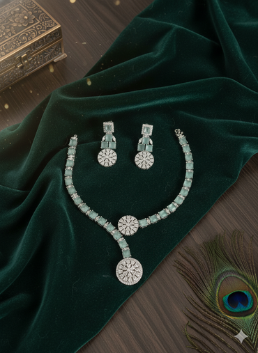 Ad Art Deco Jewellery Set with Necklace & Earrings For Woman
