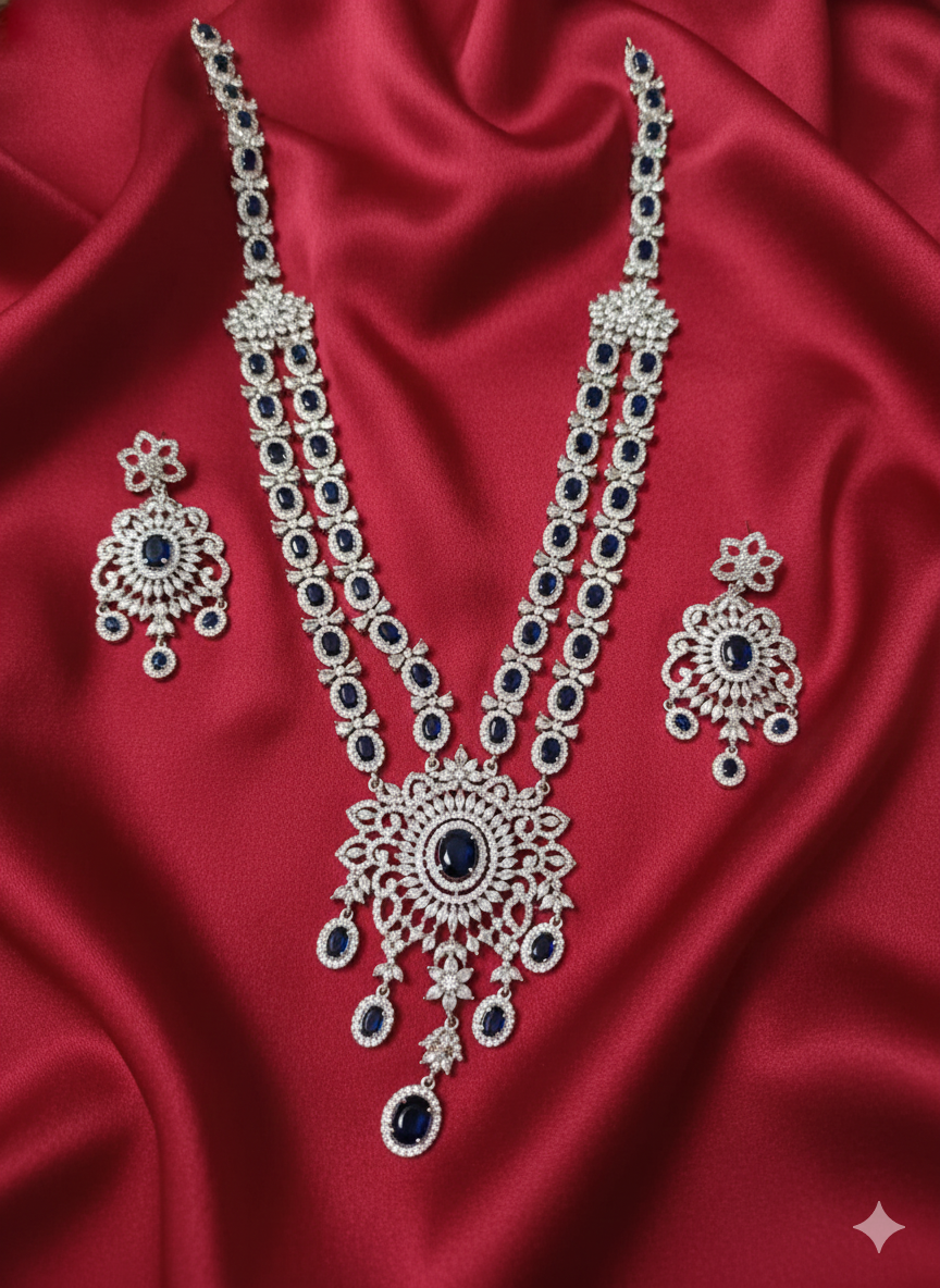 Majestic Sea Green & American Diamond Long Rani Haar Set
