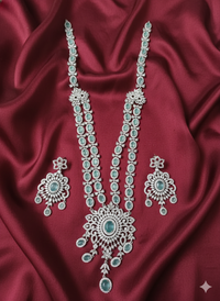 Majestic Sea Green & American Diamond Long Rani Haar Set