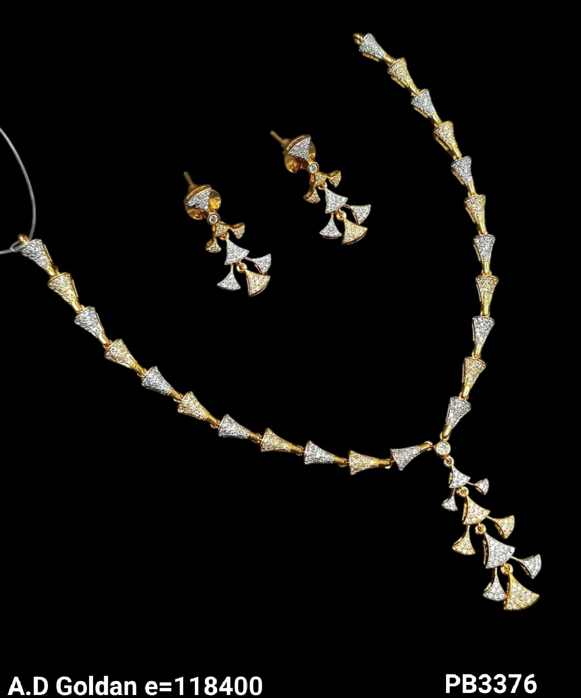 Silver & Gold Plated American Diamond Necklace Set