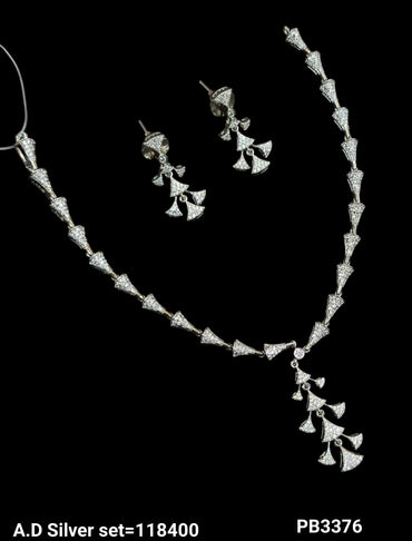 Silver & Gold Plated American Diamond Necklace Set