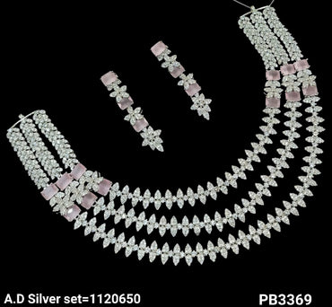 Rhodium Plated Silver American Diamond Necklace Set