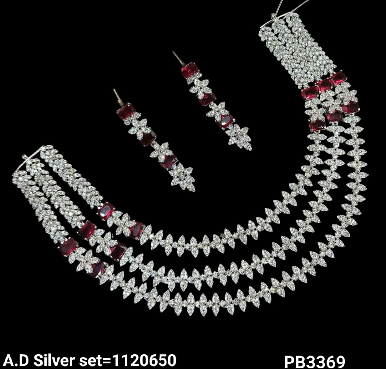 Rhodium Plated Silver American Diamond Necklace Set