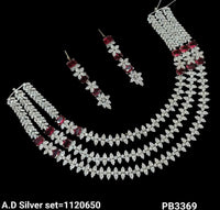 Rhodium Plated Silver American Diamond Necklace Set