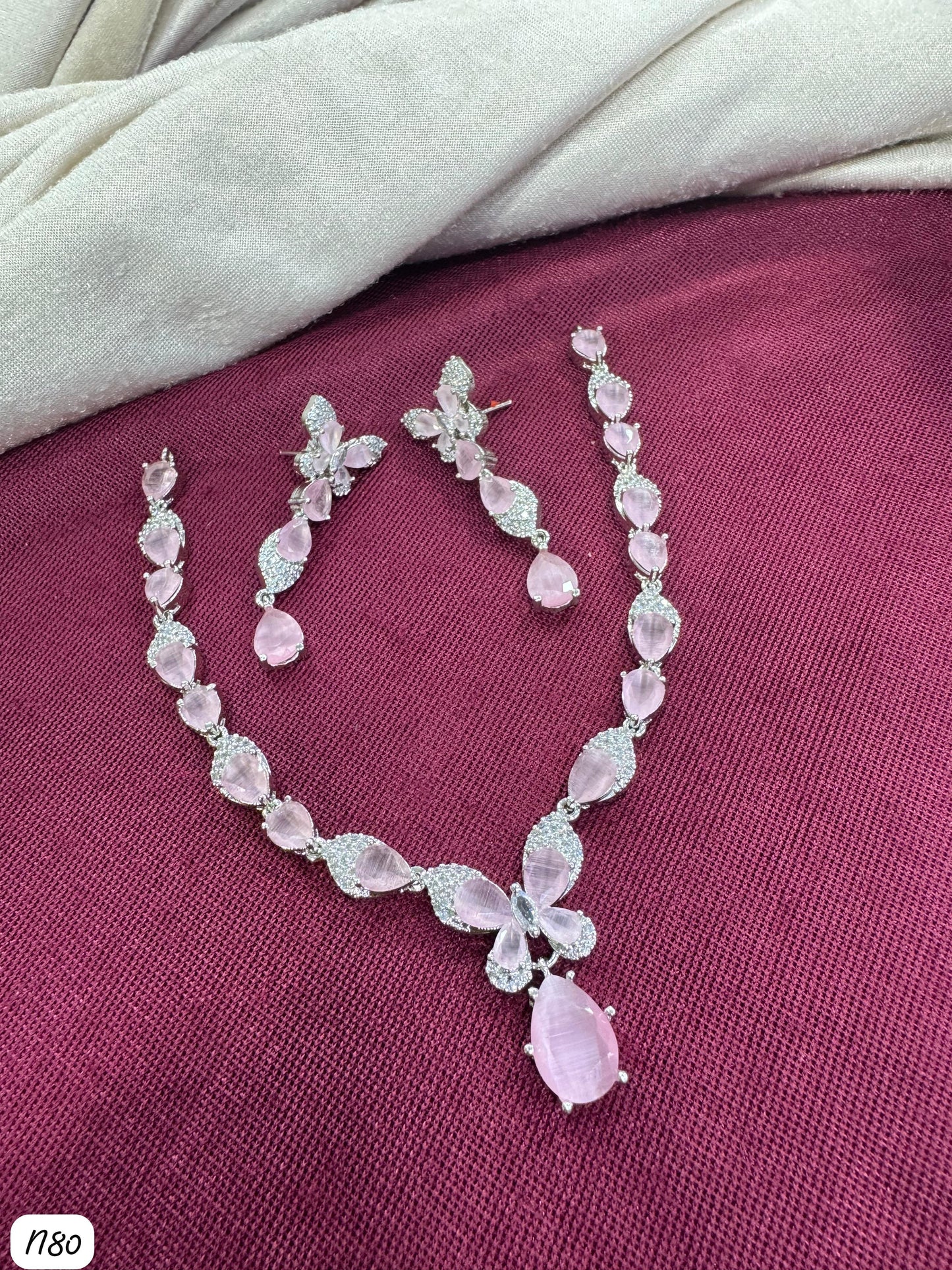 Butterfly Drop AD Stone Necklace Set with Matching Earrings