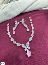 Butterfly Drop AD Stone Necklace Set with Matching Earrings