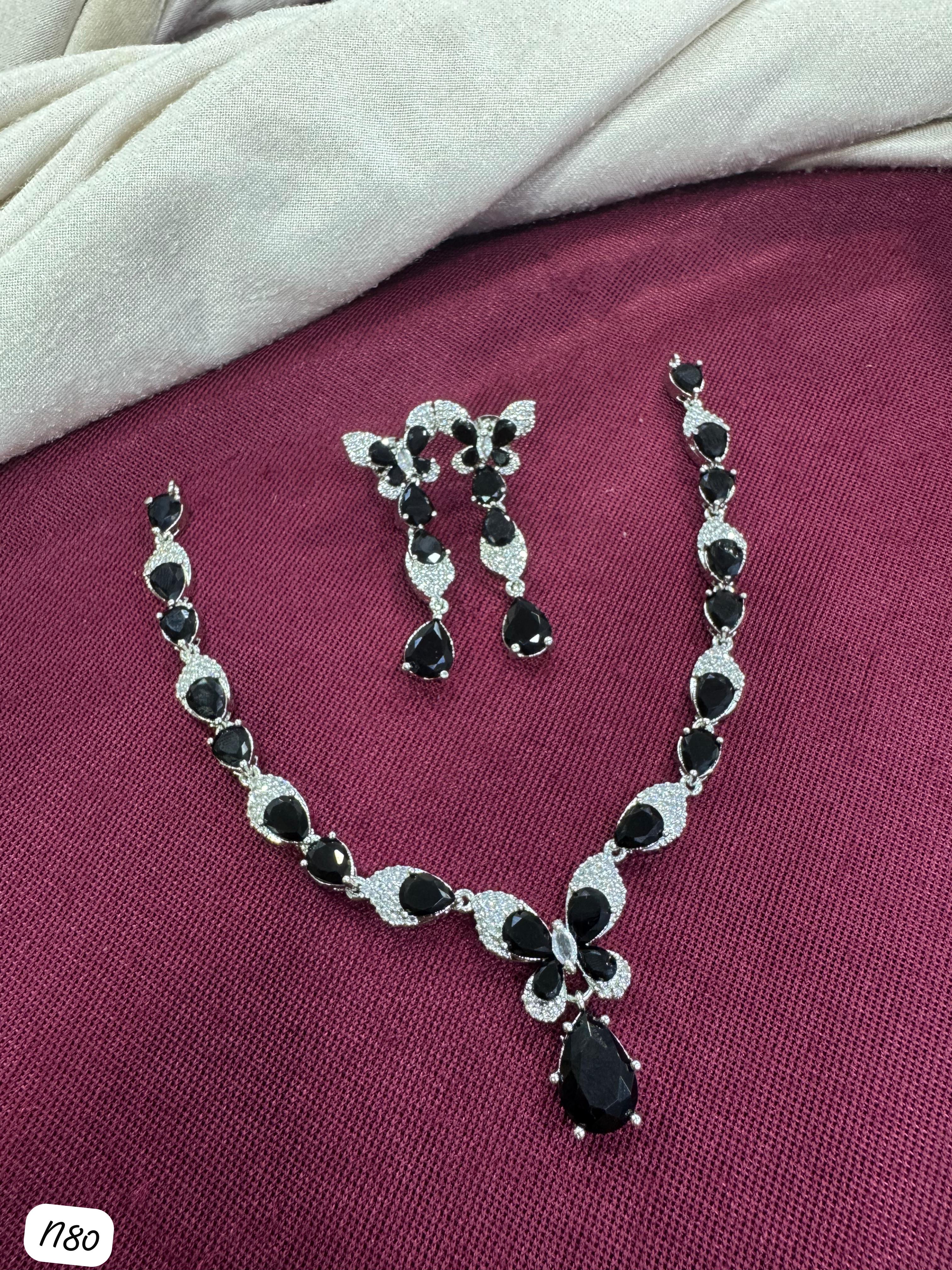 Butterfly Drop AD Stone Necklace Set with Matching Earrings