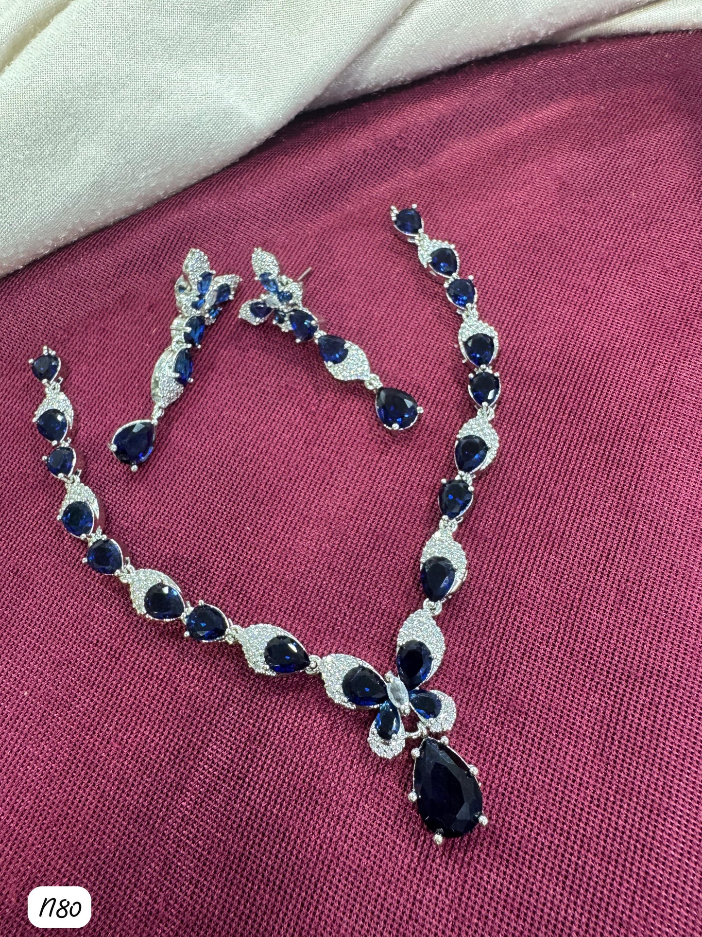 Butterfly Drop AD Stone Necklace Set with Matching Earrings