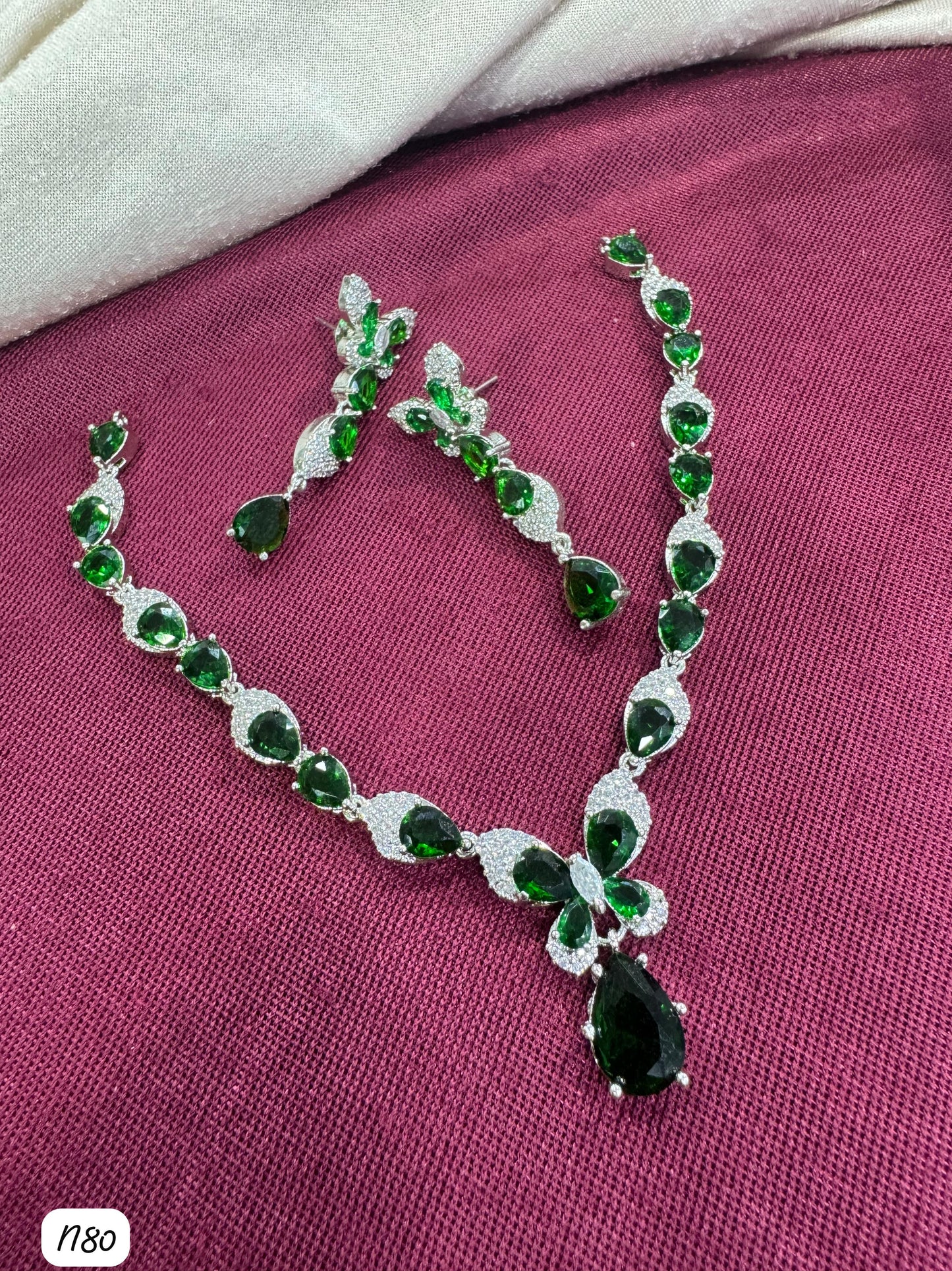 Butterfly Drop AD Stone Necklace Set with Matching Earrings