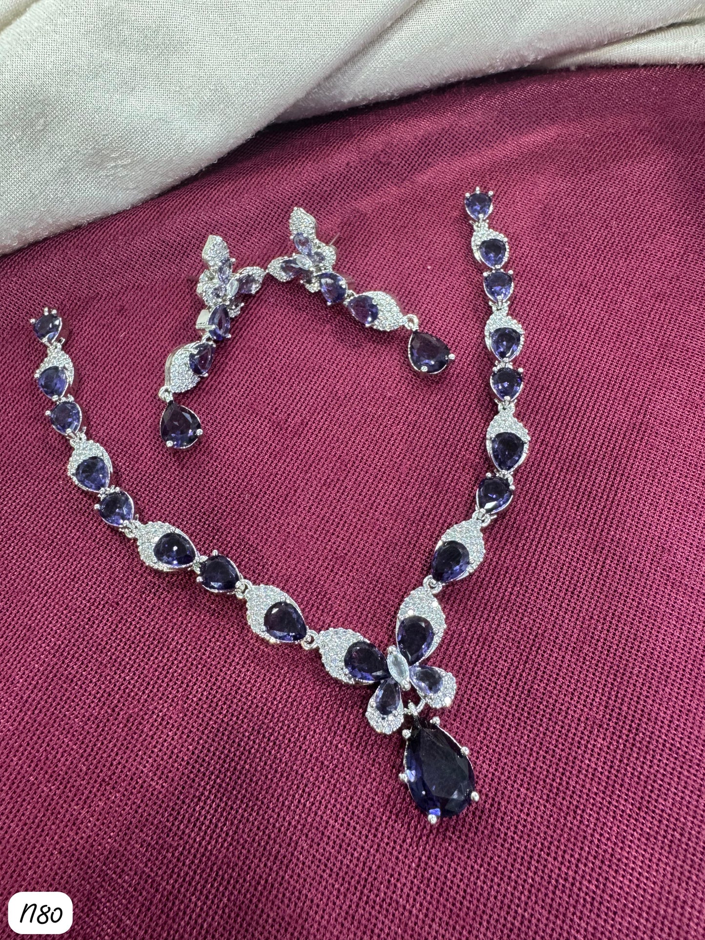 Butterfly Drop AD Stone Necklace Set with Matching Earrings