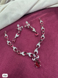 Butterfly Drop AD Stone Necklace Set with Matching Earrings