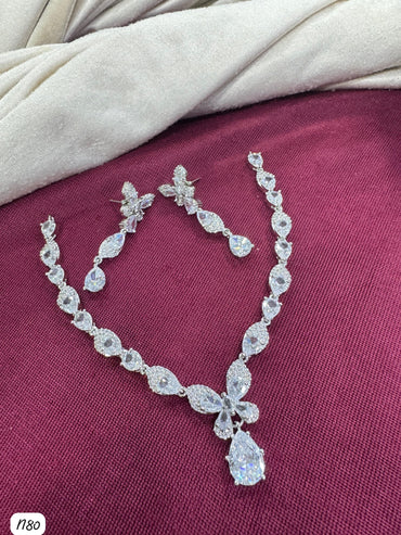 Butterfly Drop AD Stone Necklace Set with Matching Earrings