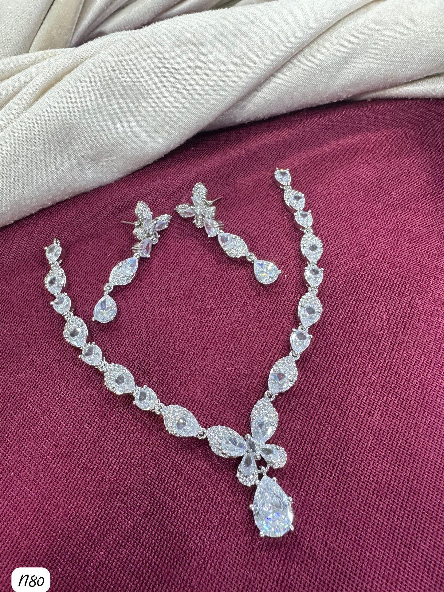 Butterfly Drop AD Stone Necklace Set with Matching Earrings
