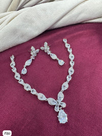 Butterfly Drop AD Stone Necklace Set with Matching Earrings