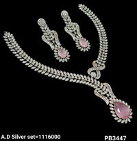 Silver Plated American Diamond Necklace Set