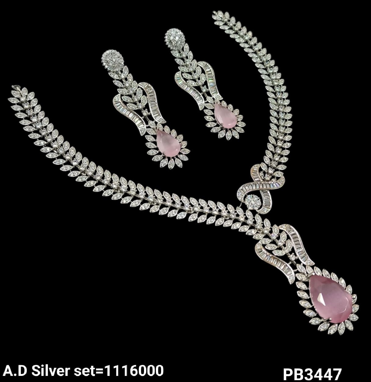 Silver Plated American Diamond Necklace Set