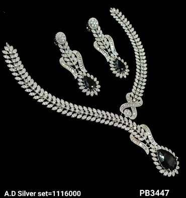 Silver Plated American Diamond Necklace Set