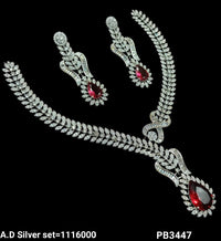Silver Plated American Diamond Necklace Set