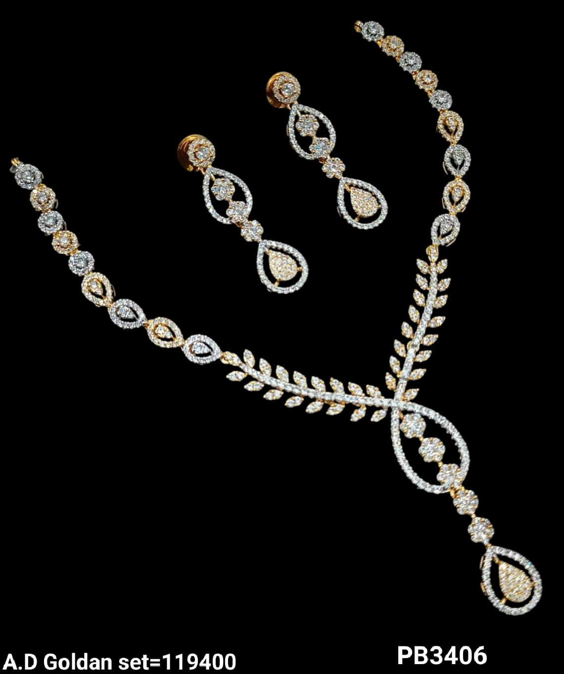 Tear Drop Design American Diamond Necklace Set