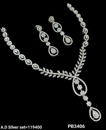 Tear Drop Design American Diamond Necklace Set