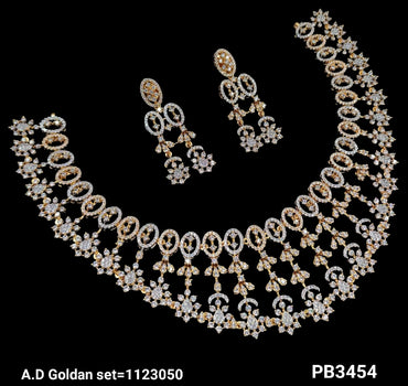 Silver & Gold Plated American Diamond Necklace Set